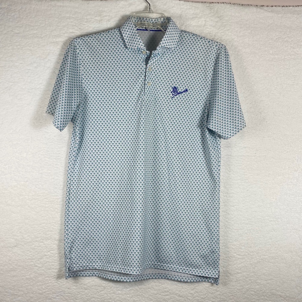 Holderness & Bourne Men's M Tailored Polo Southern Hills Palm Print White Teal
